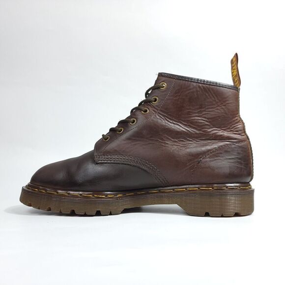 VTG Dr. Martens 101 WATERPROOF MIE 90s Brown Smooth Leather Lug Sole 6-Eye Boots - Picture 5 of 10